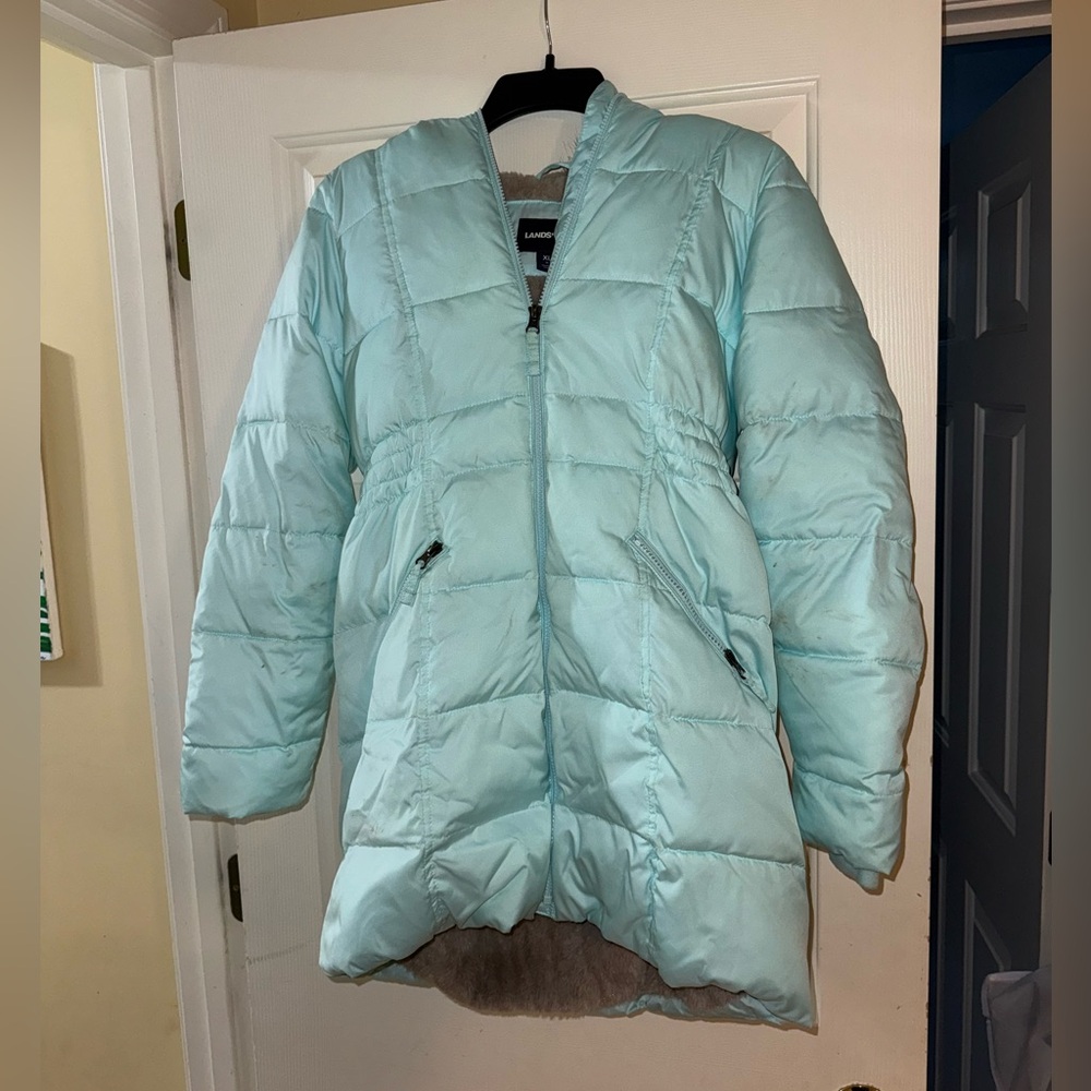 Lands' End Light Blue Kids Girls Puffer Jacket